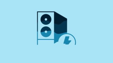 Blue Case of computer icon isolated on blue background. Computer server. Workstation. 4K Video motion graphic animation.