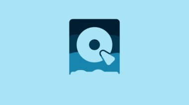 Blue Hard disk drive HDD icon isolated on blue background. 4K Video motion graphic animation.