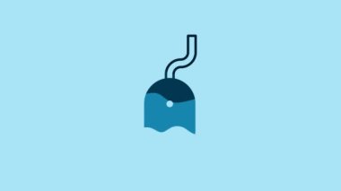Blue Computer mouse icon isolated on blue background. Optical with wheel symbol. 4K Video motion graphic animation.