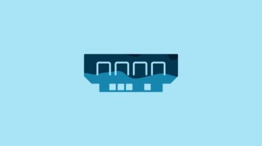 Blue RAM, random access memory icon isolated on blue background. 4K Video motion graphic animation.