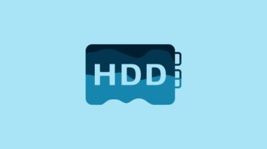 Blue Hard disk drive HDD icon isolated on blue background. 4K Video motion graphic animation.