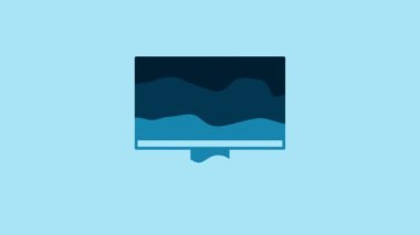 Blue Computer monitor screen icon isolated on blue background. Electronic device. Front view. 4K Video motion graphic animation.