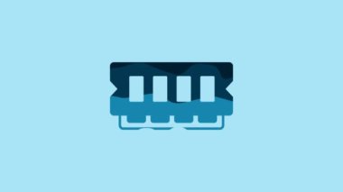 Blue RAM, random access memory icon isolated on blue background. 4K Video motion graphic animation.