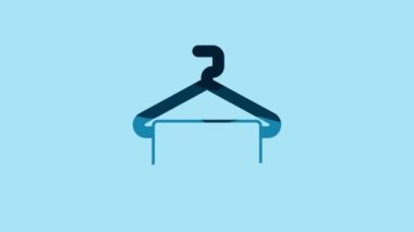 Blue Towel on hanger icon isolated on blue background. Bathroom towel icon. 4K Video motion graphic animation.