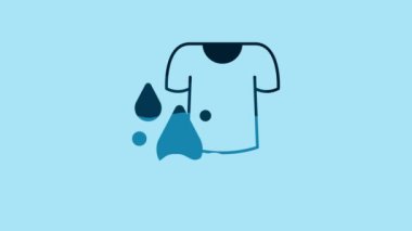 Blue Dirty t-shirt icon isolated on blue background. 4K Video motion graphic animation.