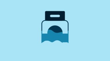 Blue Laundry detergent for automatic wash machine icon isolated on blue background. 4K Video motion graphic animation.