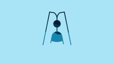 Blue Old wood clothes pin icon isolated on blue background. Clothes peg. 4K Video motion graphic animation.