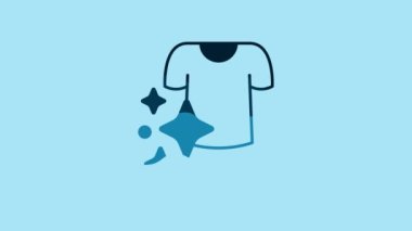 Blue Drying clothes icon isolated on blue background. Clean shirt. Wash clothes on a rope with clothespins. Clothing care and tidiness. 4K Video motion graphic animation.