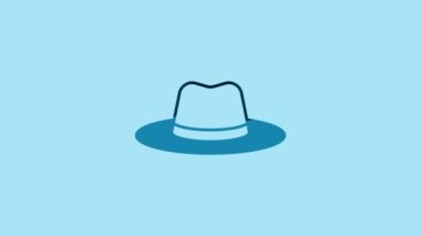 Blue Man hat with ribbon icon isolated on blue background. 4K Video motion graphic animation.