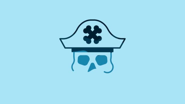 青の背景に隔離された青の海賊船長アイコン 4Kビデオモーショングラフィックアニメーション — ストック動画