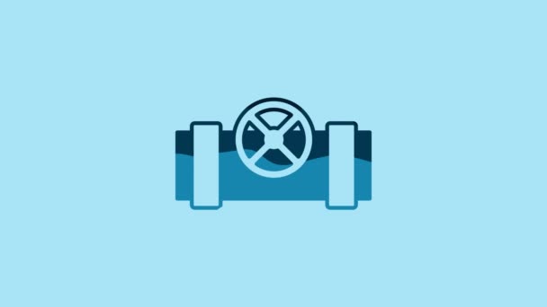 Blue Industry Metallic Pipes Valve Icon Isolated Blue Background Video — Video