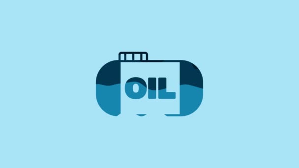 蓝色油箱存储图标隔离在蓝色背景上 石油和天然气工业用船舱 油罐技术站 4K视频运动图形动画 — 图库视频影像