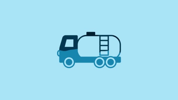 青色の背景に隔離されたブルータンカートラックアイコン 石油タンカー ガソリントラック シスター 石油トレーラー 4Kビデオモーショングラフィックアニメーション — ストック動画
