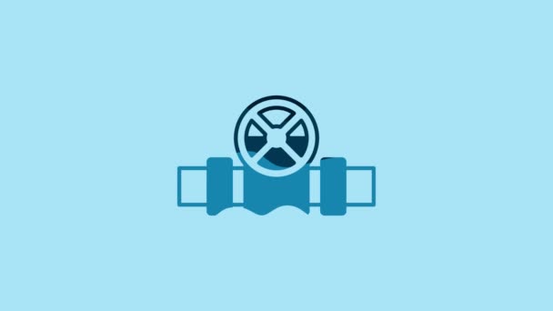 Blue Industry Metallic Pipes Valve Icon Isolated Blue Background Video — Vídeos de Stock