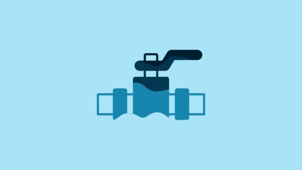 Blue Industry Metallic Pipes Valve Icon Isolated Blue Background Video — Vídeos de Stock