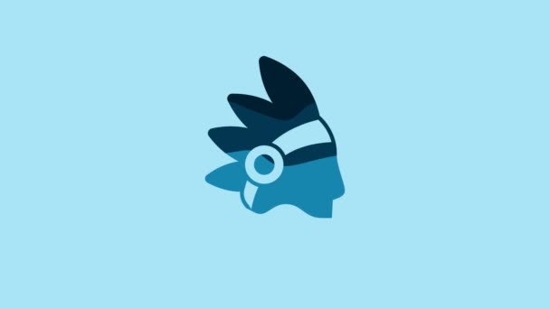 蓝色美洲印第安人图标孤立在蓝色背景 4K视频运动图形动画 — 图库视频影像