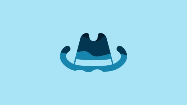 Ікона Синього Ковбойського Капелюха Ізольована Синьому Фоні Відеографічна Анімація — стокове відео