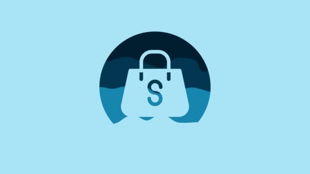 Blue Shopping Bag Inscription Sale Icon Isolated Blue Background Handbag — Stock video
