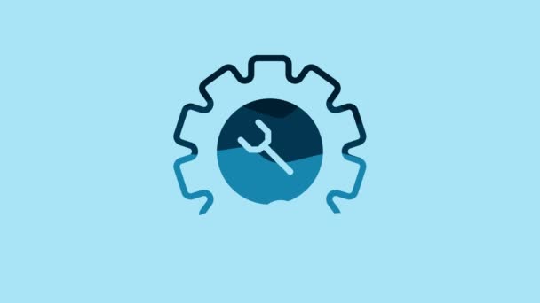 Blue Wrench Gear Icon Isolated Blue Background Adjusting Service Setting — Vídeo de Stock