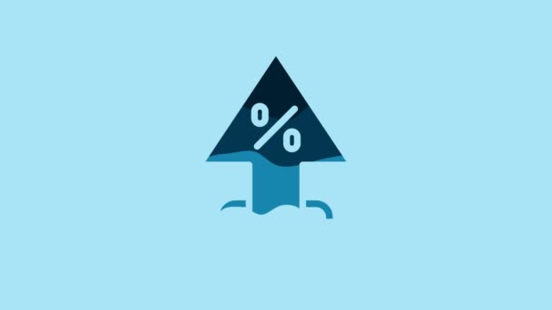 Blue Percent Arrow Icon Isolated Blue Background Increasing Percentage Sign — Vídeo de Stock