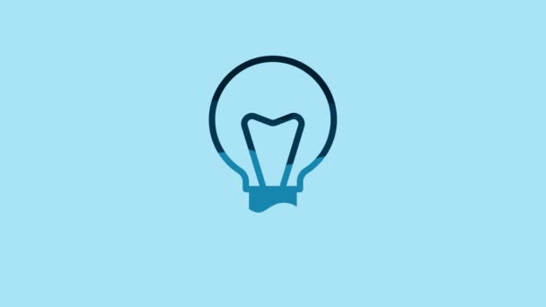 Blue Light Bulb Concept Idea Icon Isolated Blue Background Energy — Stockvideo