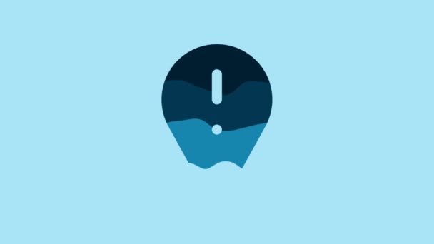 Blue Map Pointer Exclamation Mark Icon Isolated Blue Background Hazard — Stok video