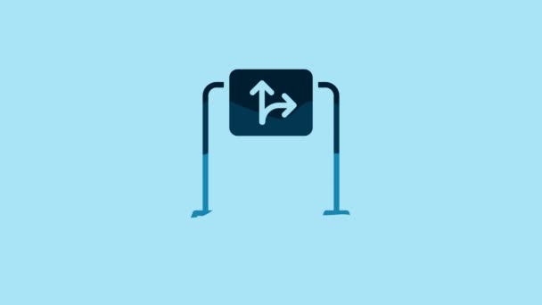 Синій Дорожній Знак Сигпост Ізольований Синьому Фоні Покровський Символ Ізольований — стокове відео