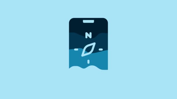 Blue Compass Screen Apps Smartphone Navigation Icon Isolated Blue Background — Αρχείο Βίντεο
