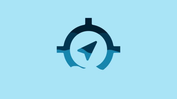 Pictograma Blue Compass Izolată Fundal Albastru Simbolul Navigației Windrose Semn — Videoclip de stoc