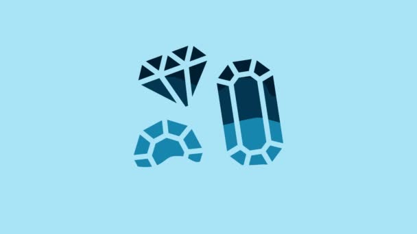 ブルーの背景にブルーの宝石の石のアイコンを隔離 ジュエリーシンボル ダイヤモンド 4Kビデオモーショングラフィックアニメーション — ストック動画