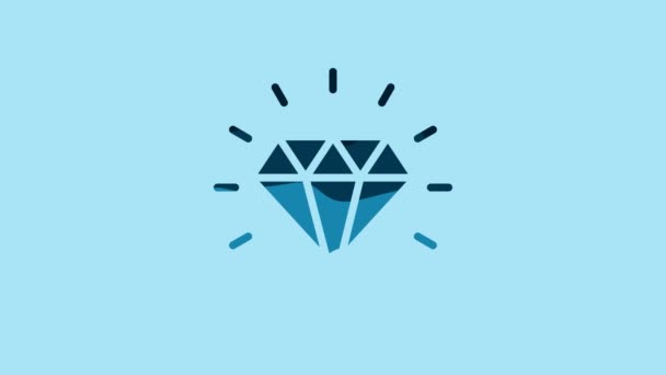 青の背景に分離された青のダイヤモンドアイコン ジュエリーシンボル 宝石だ 4Kビデオモーショングラフィックアニメーション — ストック動画