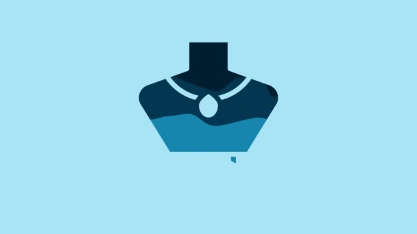 青い背景に隔離されたマネキンのアイコンの青のネックレス 4Kビデオモーショングラフィックアニメーション — ストック動画
