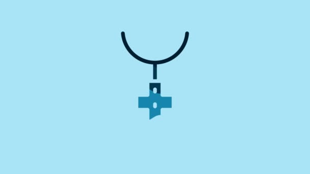 Blue Christian Cross Chain Icon Isolated Blue Background Church Cross — Stock Video