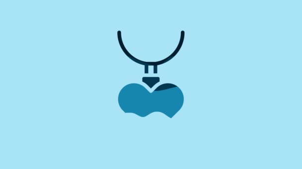 Blue Necklace Heart Shaped Pendant Icon Isolated Blue Background Jewellery — Vídeo de Stock