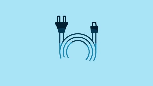 青の背景に分離された青の電気プラグアイコン 電気の接続と切断の概念 4Kビデオモーショングラフィックアニメーション — ストック動画