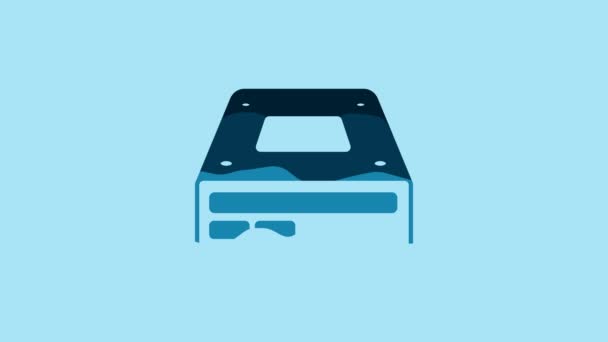 蓝色光盘驱动器图标隔离在蓝色背景 Dvd笔记本电脑托盘驱动器 用于读写数据光盘 4K视频运动图形动画 — 图库视频影像