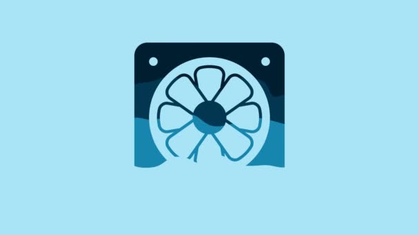 Blue Computer Cooler Icon Isolated Blue Background Hardware Fan Video — Stockvideo