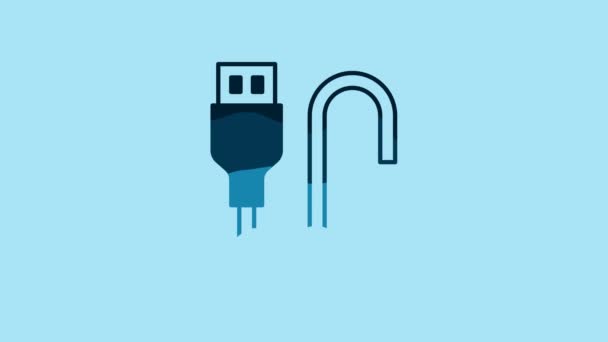 Blue Usb Cable Cord Icon Isolated Blue Background Connectors Sockets — Video Stock
