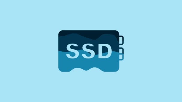 蓝色Ssd卡图标在蓝色背景上隔离 固态驱动标志 存储磁盘符号 4K视频运动图形动画 — 图库视频影像