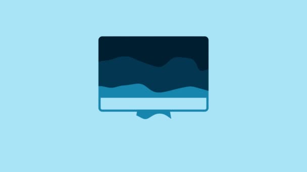 Blue Computer Monitor Screen Icon Isolated Blue Background Electronic Device — Vídeos de Stock