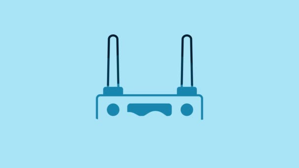 Blue Router Signal Icon Isolated Blue Background Wireless Ethernet Modem — Vídeo de Stock