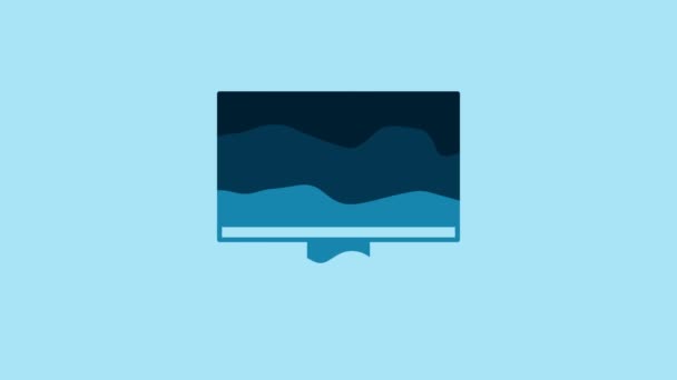 Blue Computer Monitor Screen Icon Isolated Blue Background Electronic Device — Stockvideo