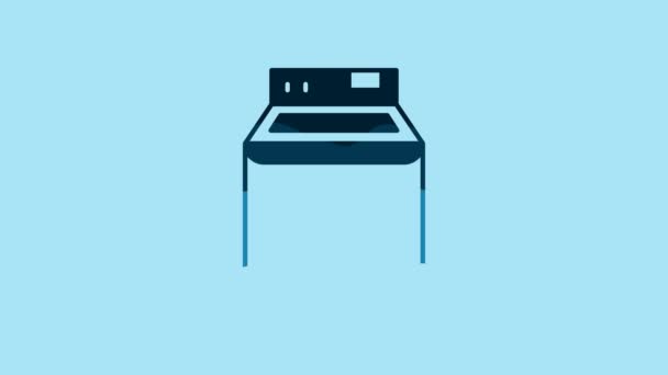 青の背景に隔離された青のワッシャーアイコン 洗濯機のアイコン 洗濯機 洗濯機 家電製品のシンボル 4Kビデオモーショングラフィックアニメーション — ストック動画