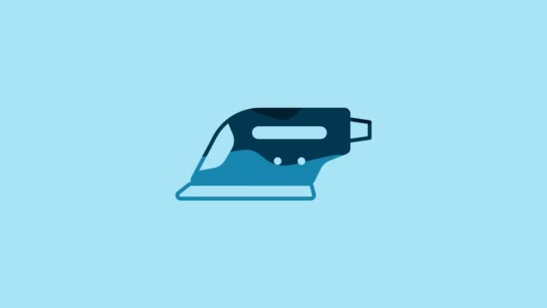 Blue Electric Iron Icon Isolated Blue Background Steam Iron Video — Stockvideo
