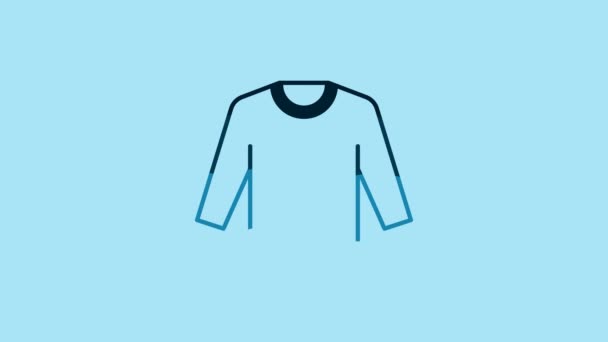 青い背景に隔離された青いセーターアイコン プルオーバーアイコン スウェットシャツのサイン 4Kビデオモーショングラフィックアニメーション — ストック動画