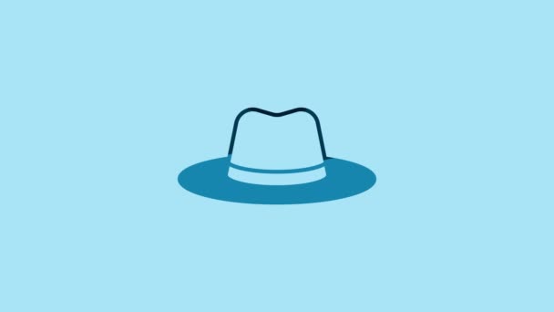 Blue Man Hat Med Bånd Ikon Isoleret Blå Baggrund Video – Stock-video