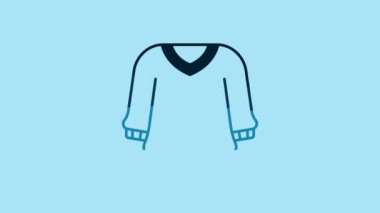 Blue Sweater icon isolated on blue background. Pullover icon. Sweatshirt sign. 4K Video motion graphic animation.