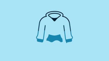 Blue Hoodie icon isolated on blue background. Hooded sweatshirt. 4K Video motion graphic animation.