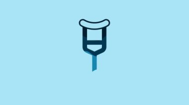 Blue Crutch or crutches icon isolated on blue background. Equipment for rehabilitation of people with diseases of musculoskeletal system. 4K Video motion graphic animation.