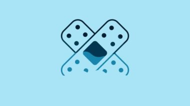 Blue Crossed bandage plaster icon isolated on blue background. Medical plaster, adhesive bandage, flexible fabric bandage. 4K Video motion graphic animation.
